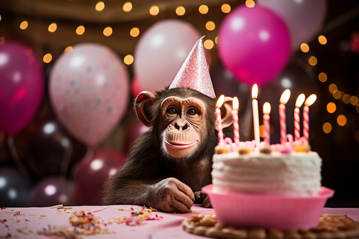 Free Photo view of funny monkey celebrating birthday