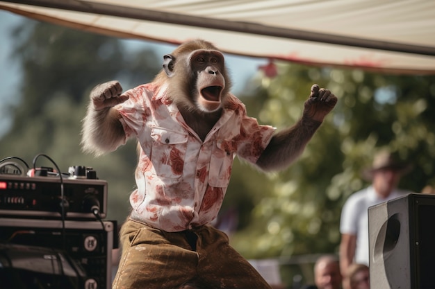 Foto gratuita vista di una scimmia divertente che balla a una festa