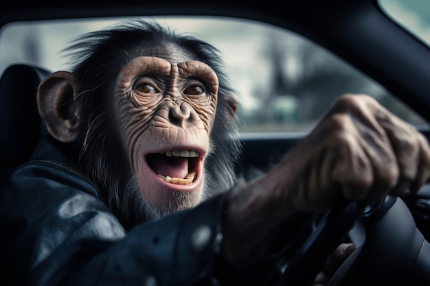 Free photo view of funny monkey driving car