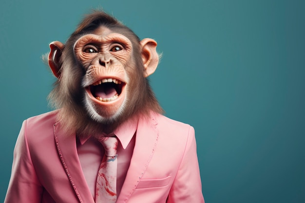 Free photo view of funny monkey in human clothing