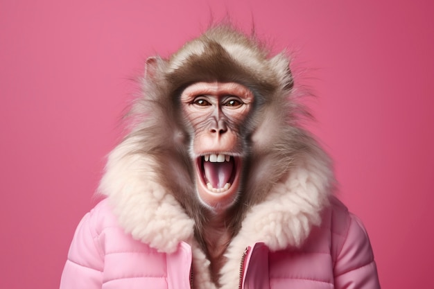 Free photo view of funny monkey in human clothing