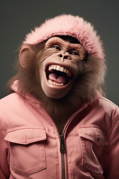 Free photo view of funny monkey in human clothing