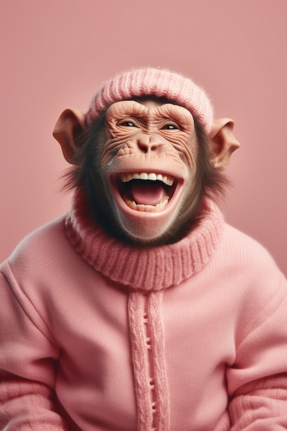 View of funny monkey in human clothing