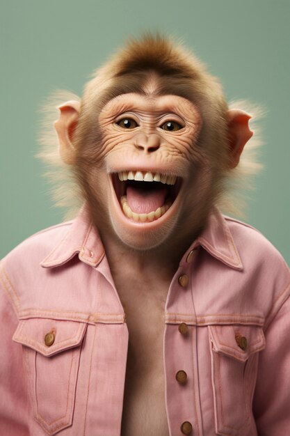 Free photo view of funny monkey in human clothing