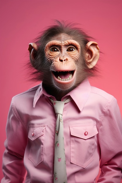 Вид смешной обезьяны в человеческой одежде