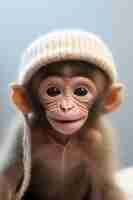 Free photo view of funny monkey with crochet hat