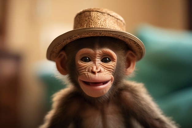 View of funny monkey with hat