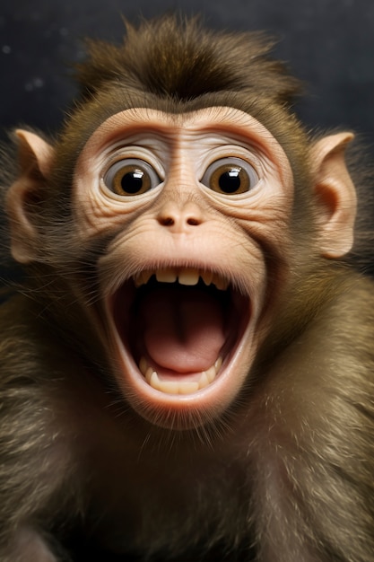 View of funny monkey with mouth open