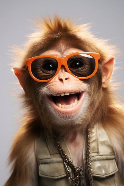 Free photo view of funny monkey with sunglasses