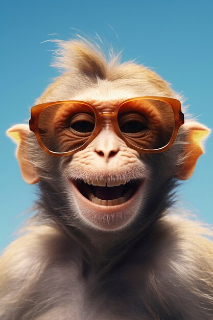 View of funny monkey with sunglasses