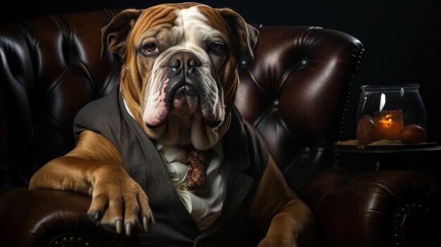 Free photo view of funny rich boss dog