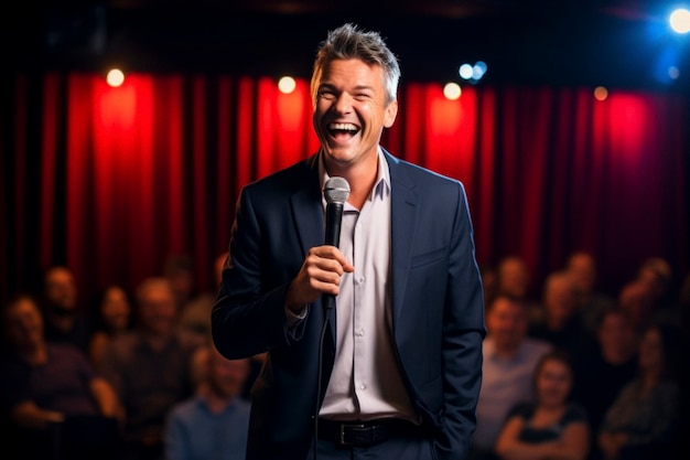 Free photo view of funny stand up comedian