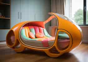 Free photo view of futuristic bedroom with furniture