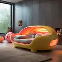 Foto gratuita vista di una camera da letto futuristica con mobili