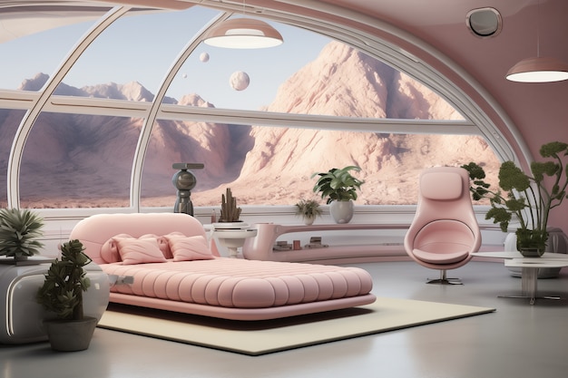 Free photo view of futuristic bedroom with furniture