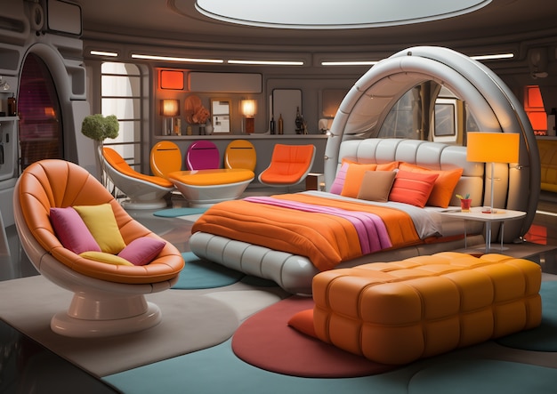 Free photo view of futuristic bedroom with furniture