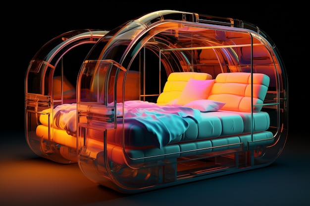 Free photo view of futuristic bedroom with furniture