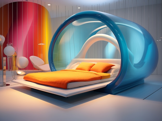 Free photo view of futuristic bedroom with furniture