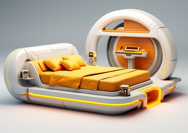 View of futuristic bedroom with furniture