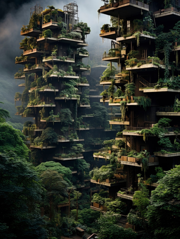 Free Photo view of futuristic city with lots of vegetation and greenery