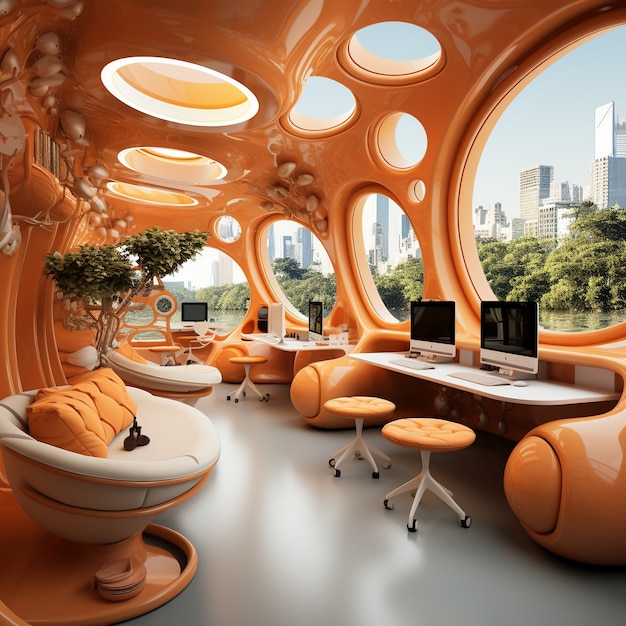 view of futuristic classroom for students