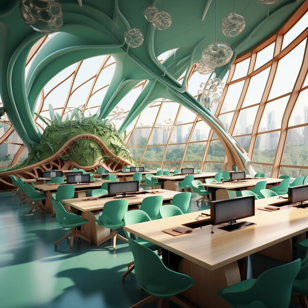 View of futuristic classroom for students