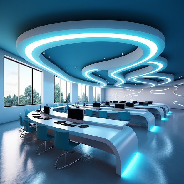 View of futuristic classroom for students