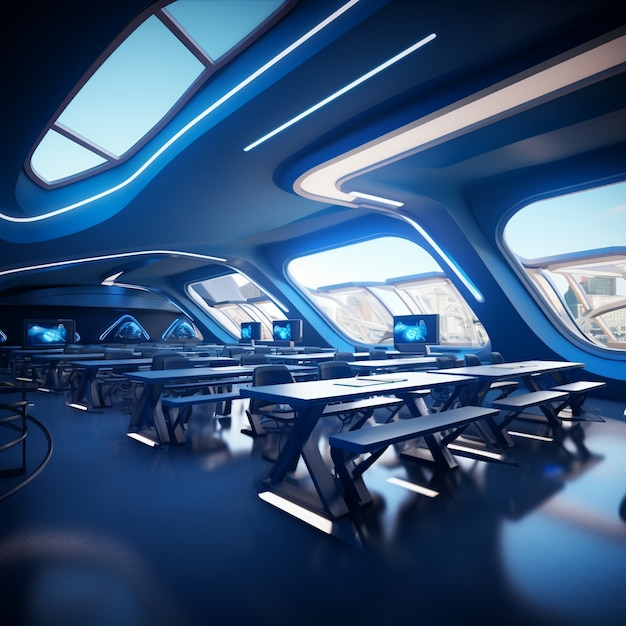 View of futuristic classroom for students