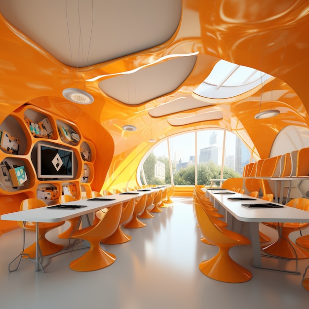 View of futuristic classroom for students