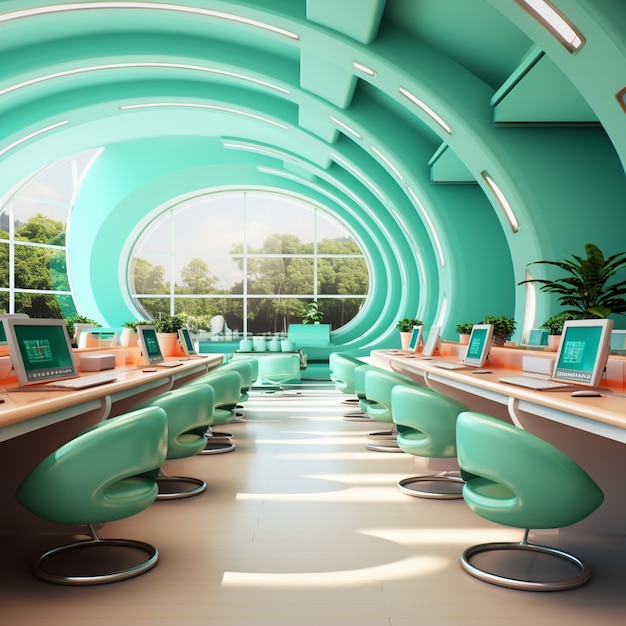 Free photo view of futuristic classroom for students