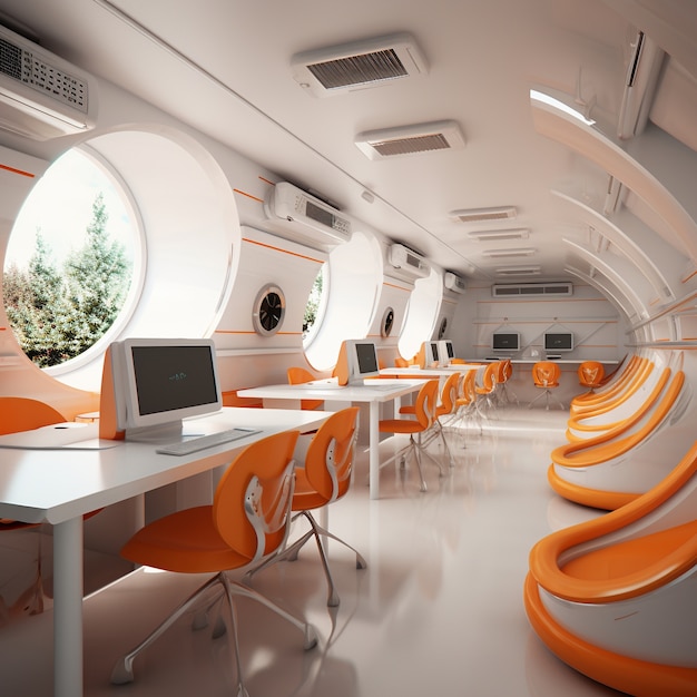 Free photo view of futuristic and high tech classroom for students