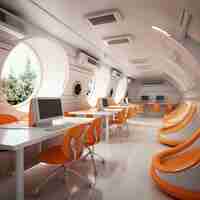 Free photo view of futuristic and high tech classroom for students