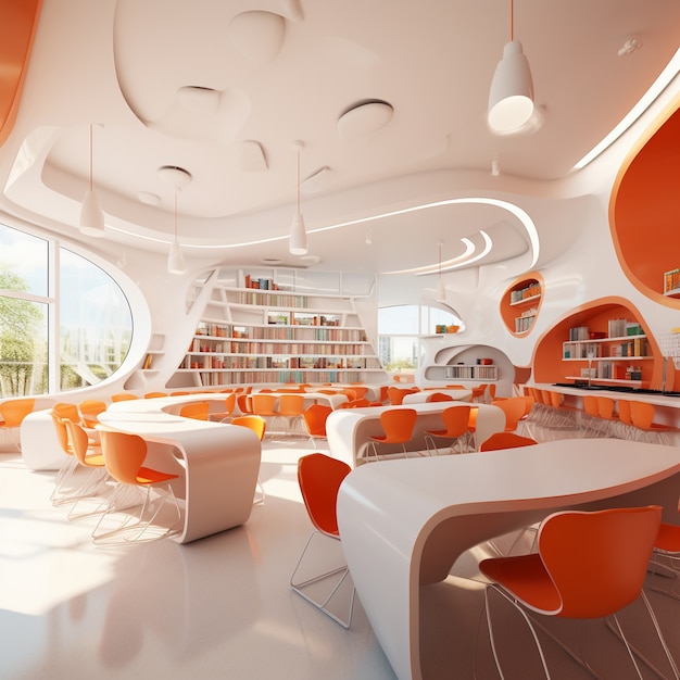 View of futuristic and high tech classroom for students