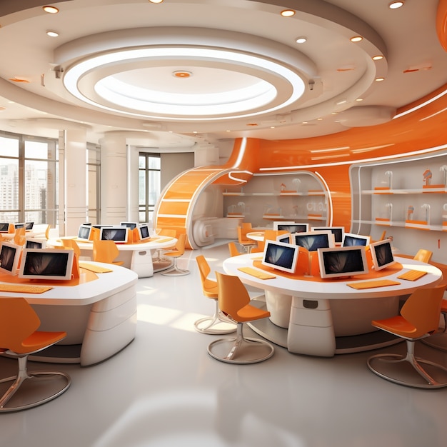 Free photo view of futuristic and high tech classroom for students