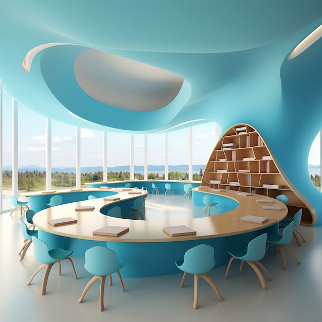 Free photo view of futuristic and high tech classroom for students