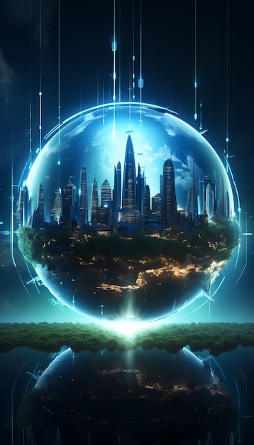 Free photo view of futuristic high tech earth