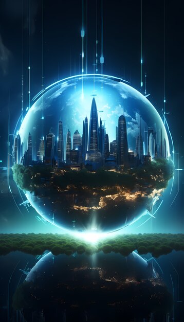 未来的なハイテク地球の景色