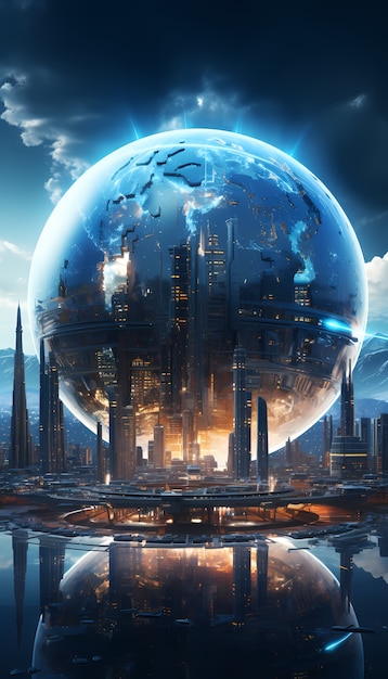 Free photo view of futuristic high tech earth