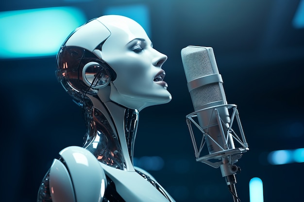 Foto gratuita vista di un robot o droide musicale futuristico