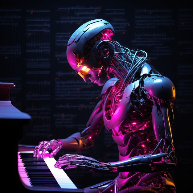 Foto gratuita vista di un robot o droide musicale futuristico