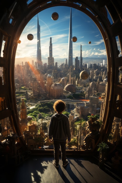 未来的な神秘的な他の世界の空の景色