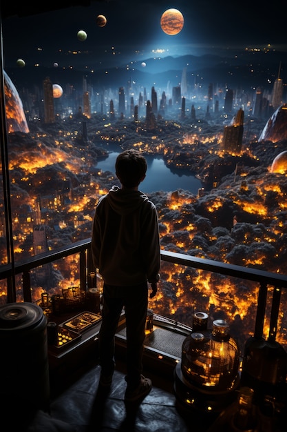 未来的な神秘的な他の世界の空の景色