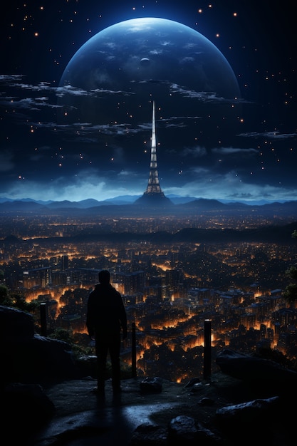 未来的な神秘的な他の世界の空の景色