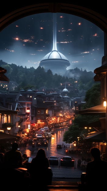 未来的な神秘的な別世界の空の眺め