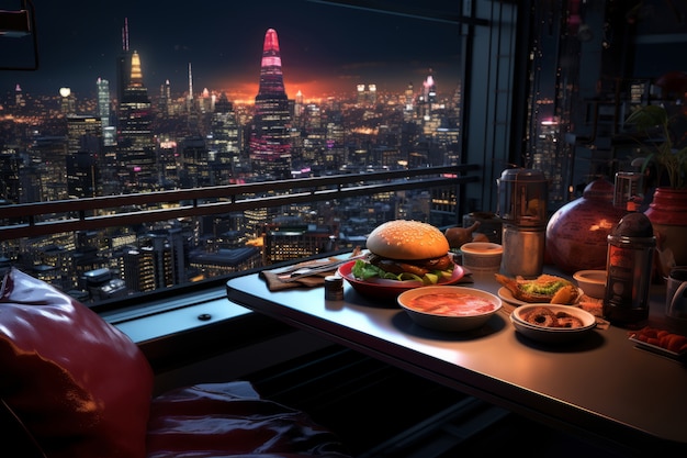 Free photo view of futuristic restaurant