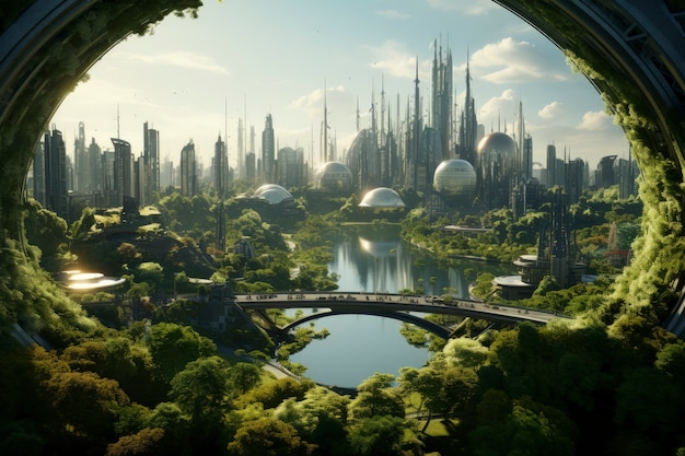 View of futuristic urban city