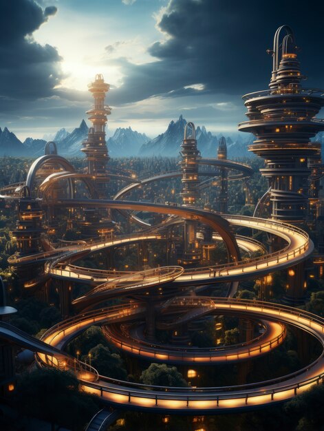 View of futuristic urban city