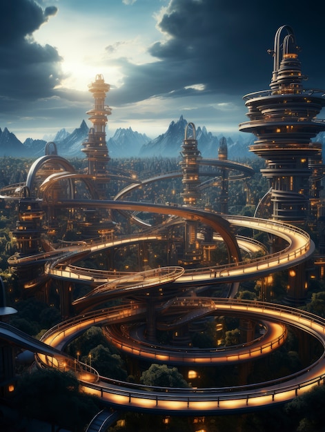 View of futuristic urban city