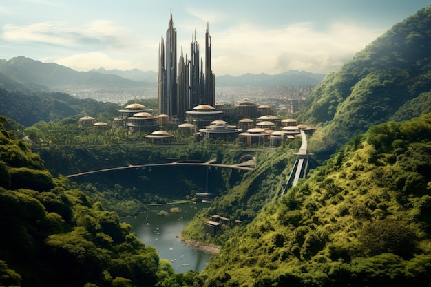 View of futuristic urban city