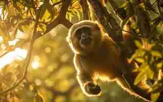 Free photo view of gibbon ape in tree